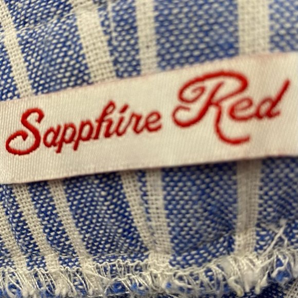 Sapphire Red Paper bag Linen High Waisted Striped Blue/White Short w/Belt - Picture 5 of 8
